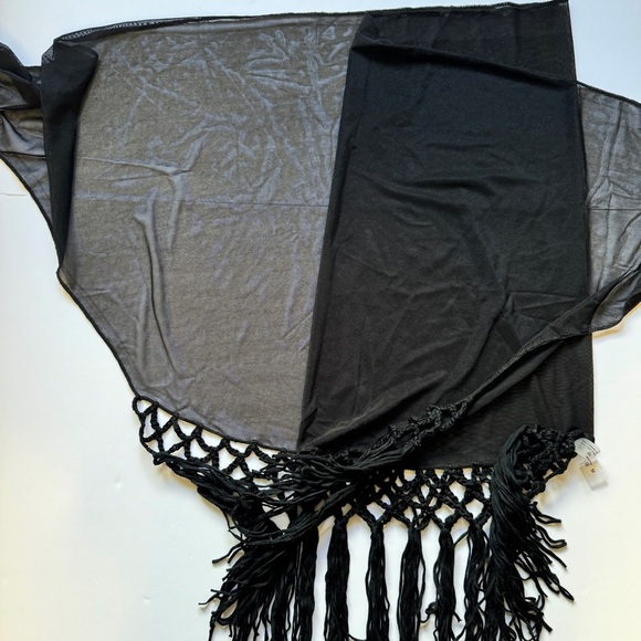 NWT Shein Swim Cover Up Fringe Trim Black Tie Side Skirt Sheer Boho Beachy Sz M - Picture 9 of 9